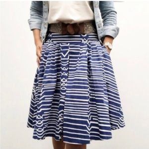 Anthropologie Maeve a-line blue and white print high waisted skirt (2)
